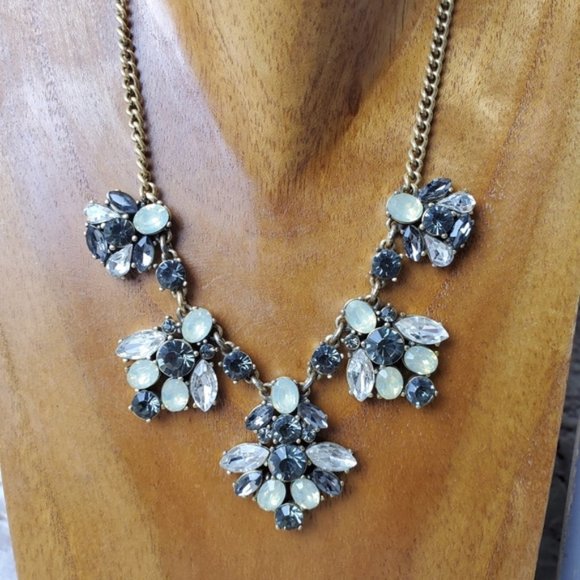 J. Crew Jewelry - J Crew Gray Silver Rhinestone Bib Necklace Preppy